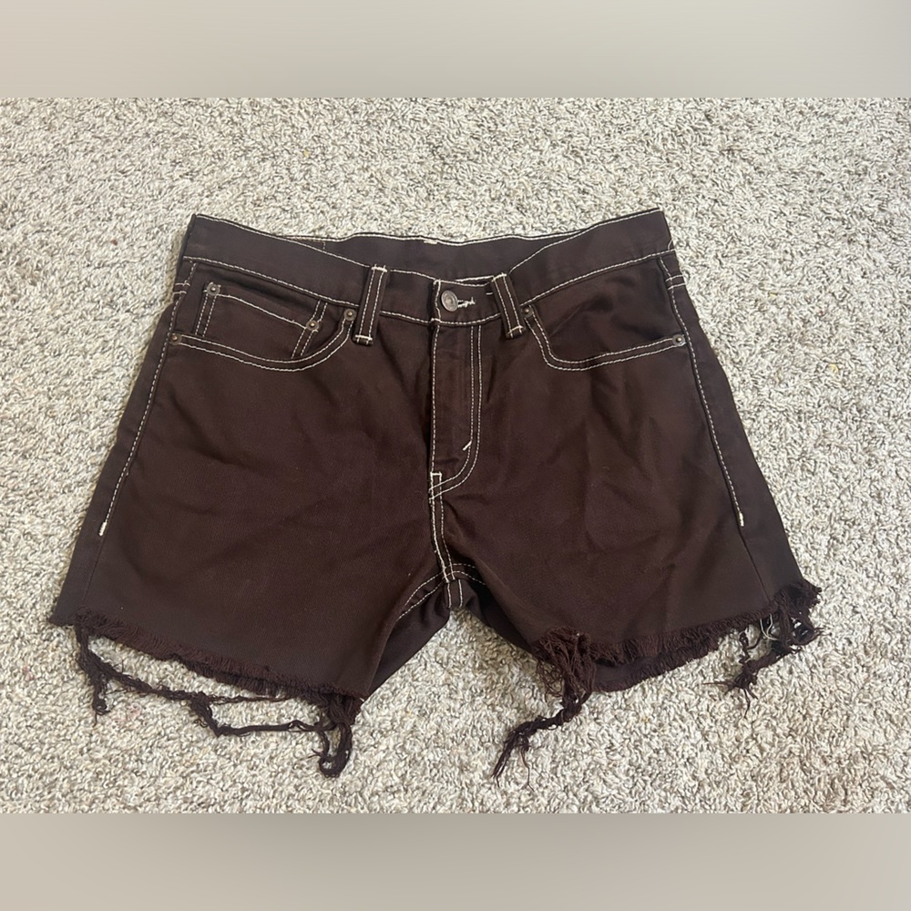 Levi's Dark Brown Denim Cutoff Shorts 511 Cotton Blend Size 31 x 30 Stitching